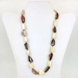 Abalone Necklace Polished Shapes Colors 19 in Hook Closure Gold Tone Spacers